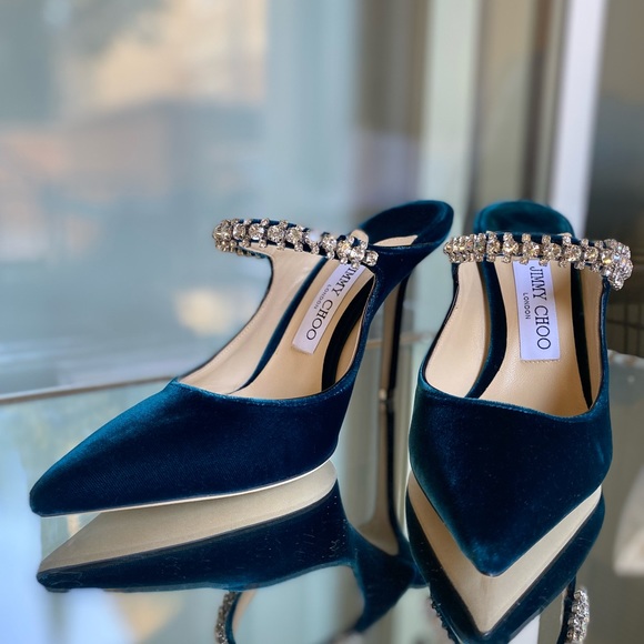 New Jimmy Choo Bing 100 Dragonfly Velvet Pumps with Crystal Strap 37 $995 - Picture 6 of 10